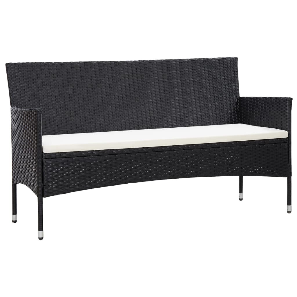 Image of 3-Seater Garden Sofa with Cushions Black Poly Rattan