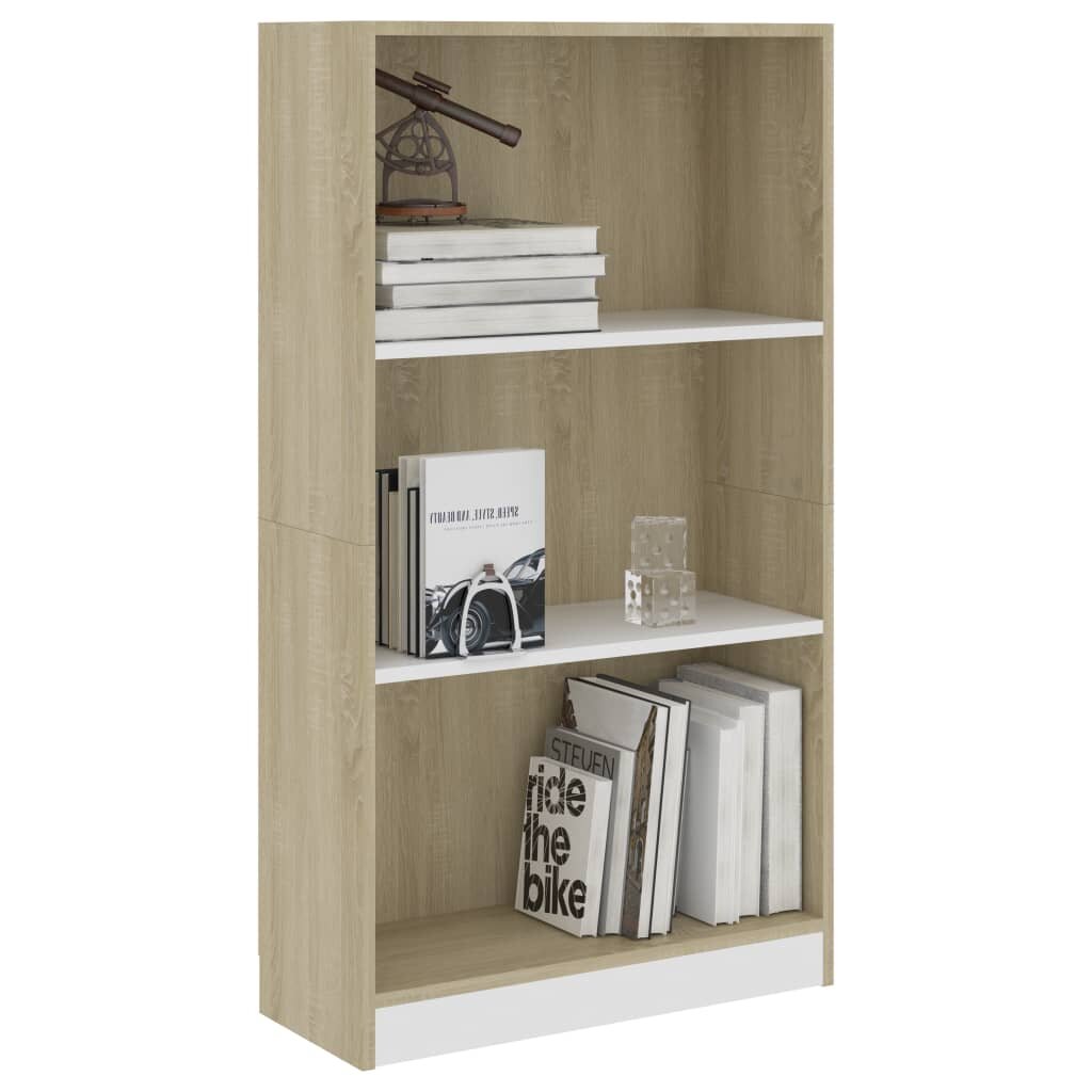 Image of 3-Tier Book Cabinet White and Sonoma Oak 236"x94"x425" Chipboard