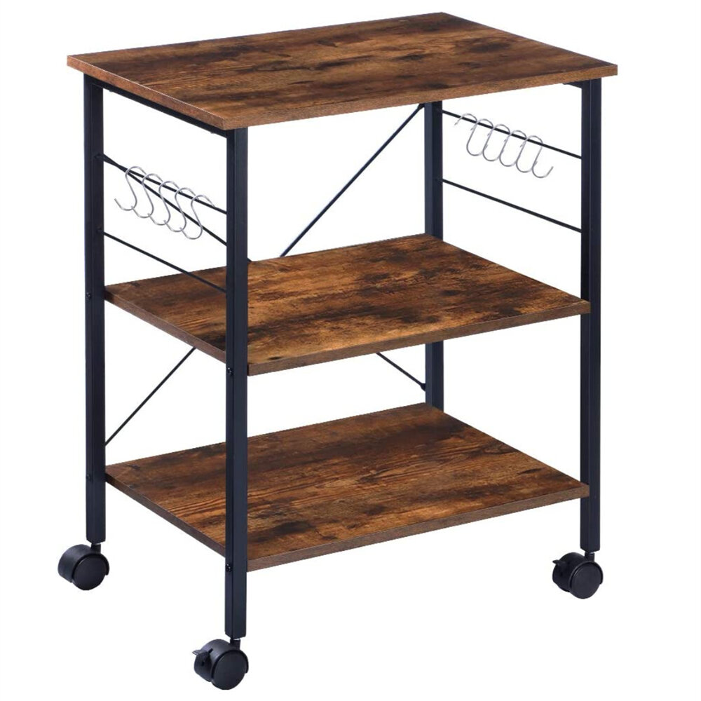 Image of 3-Tier Kitchen Storage Shelves Utility Cart for Living Room Bar Cart Bakers Rack Microwave Stand Removable And Lockable