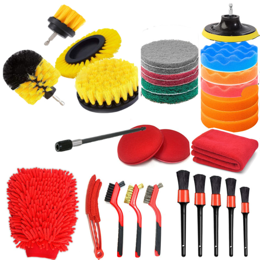 Image of 31pcs Car Wash Tools Set with Car Wash Cleaning Brush Car Wipes Tire Cleaning Brush Car Wash Brush Electric Drill Brush