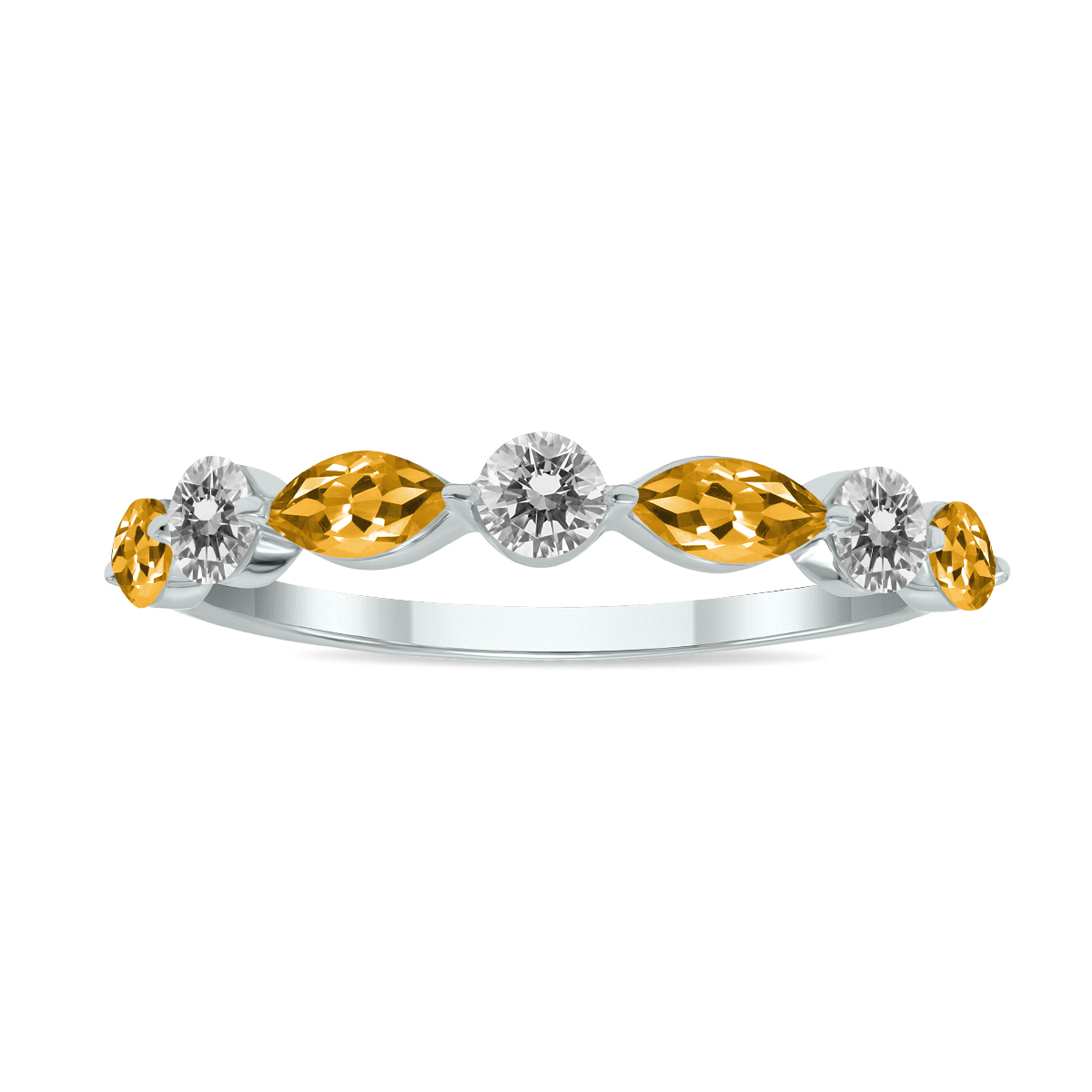 Image of 3/4 CTW Marquise Shape Citrine and Diamond Wedding Band in 10K White Gold