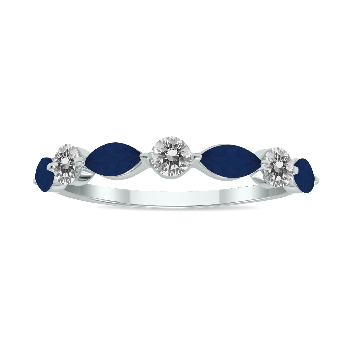 Image of 3/4 CTW Marquise Shape Sapphire and Diamond Wedding Band in 10K White Gold