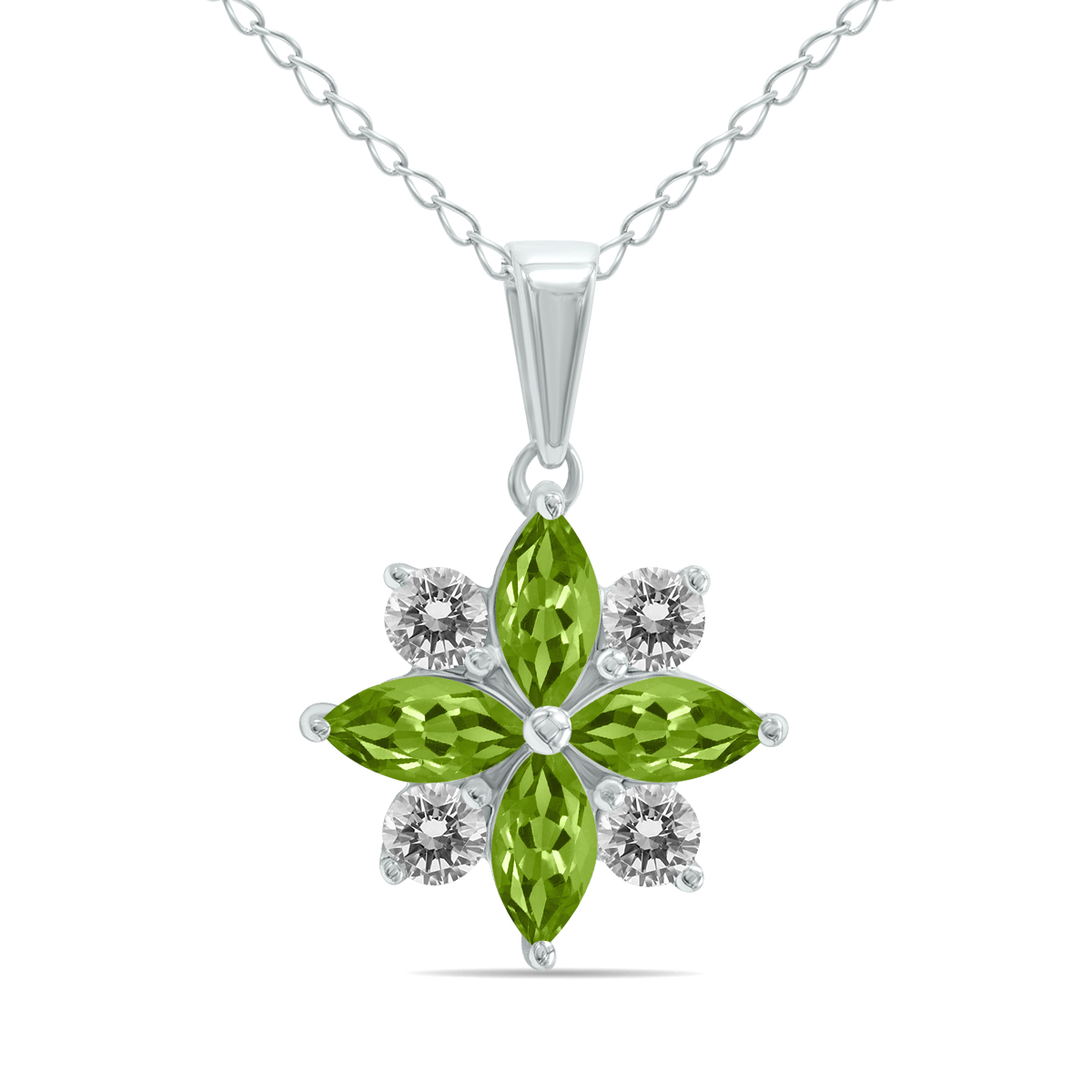 Image of 3/4 Carat TW Peridot and Diamond Flower Pendant in 10K White Gold