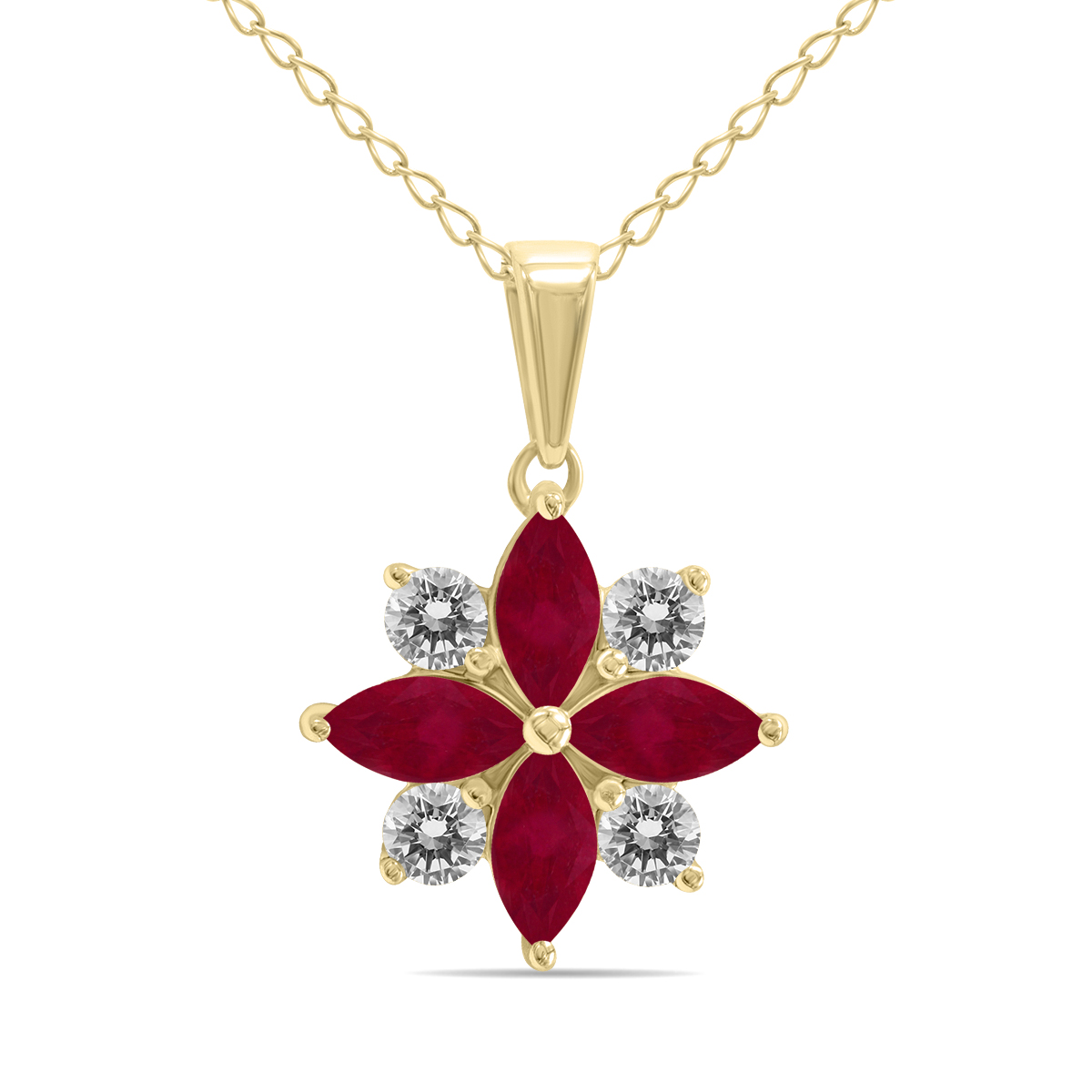 Image of 3/4 Carat TW Ruby and Diamond Flower Pendant in 10K Yellow Gold