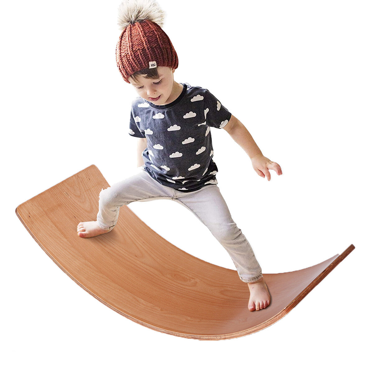 Image of 35 Inch Kid Size Wooden Wobble Balance Board Waldorf Toys Balance Board Kid Yoga Board Curvy Board Wooden Rocker Board