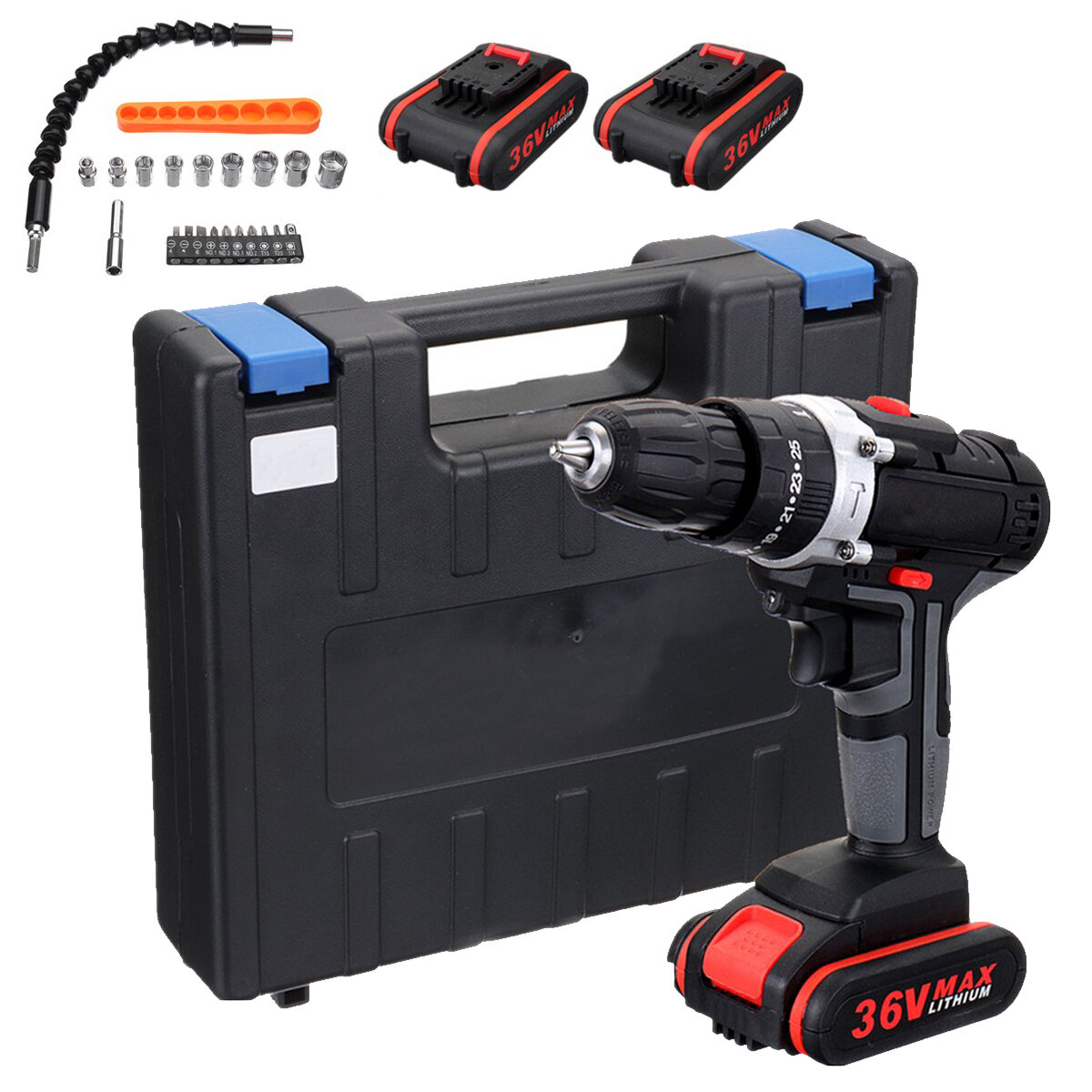 Image of 36V 2-Speed Electric Cordless Drill LED Screwdriver Hammer Impact With 2pcs Battery