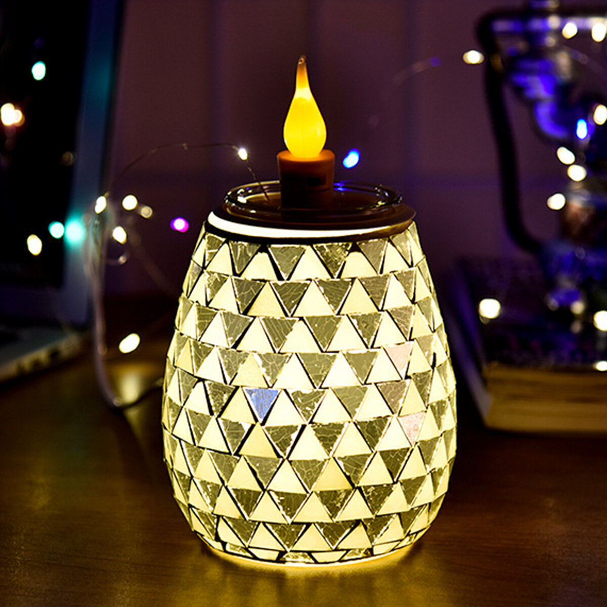 Image of 3D Glass Electric Aromatherapy Lamp Triangle Pattern Warm White Lights Home Aromatherapy Light