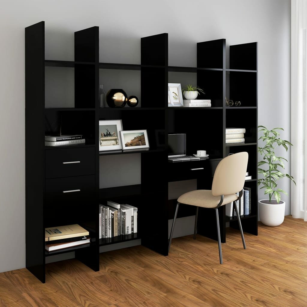 Image of 4 Piece Book Cabinet Set Black Chipboard