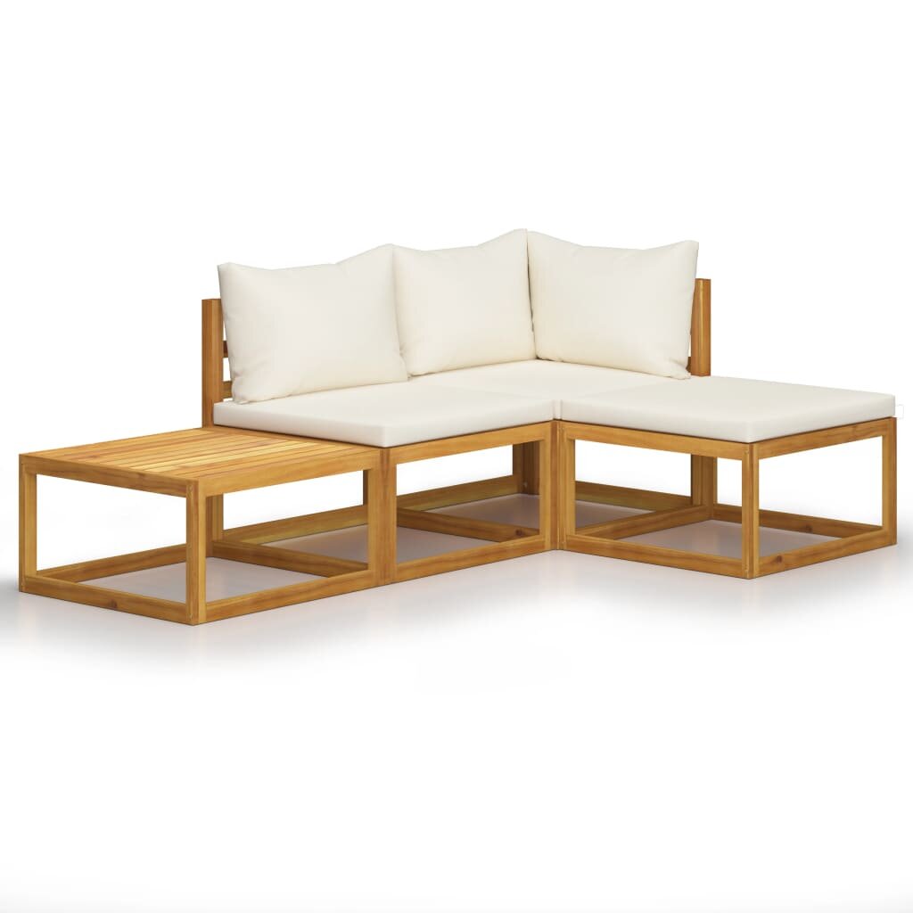 Image of 4 Piece Garden Lounge Set with Cushion Cream Solid Acacia Wood