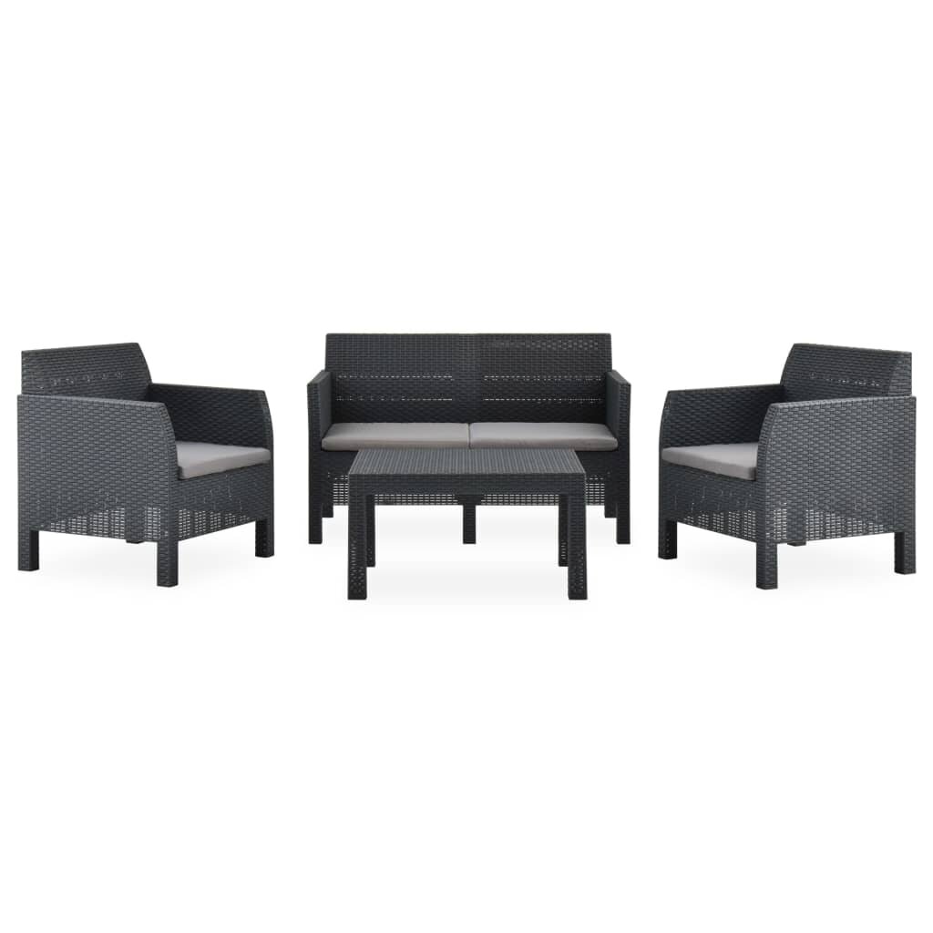 Image of 4 Piece Garden Lounge Set with Cushions PP Anthracite