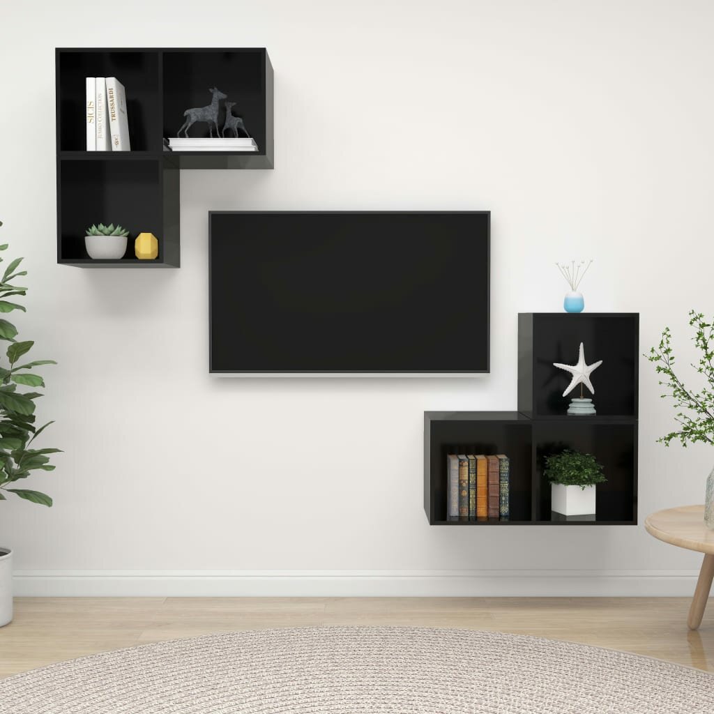 Image of 4 Piece TV Cabinet Set High Gloss Black Chipboard