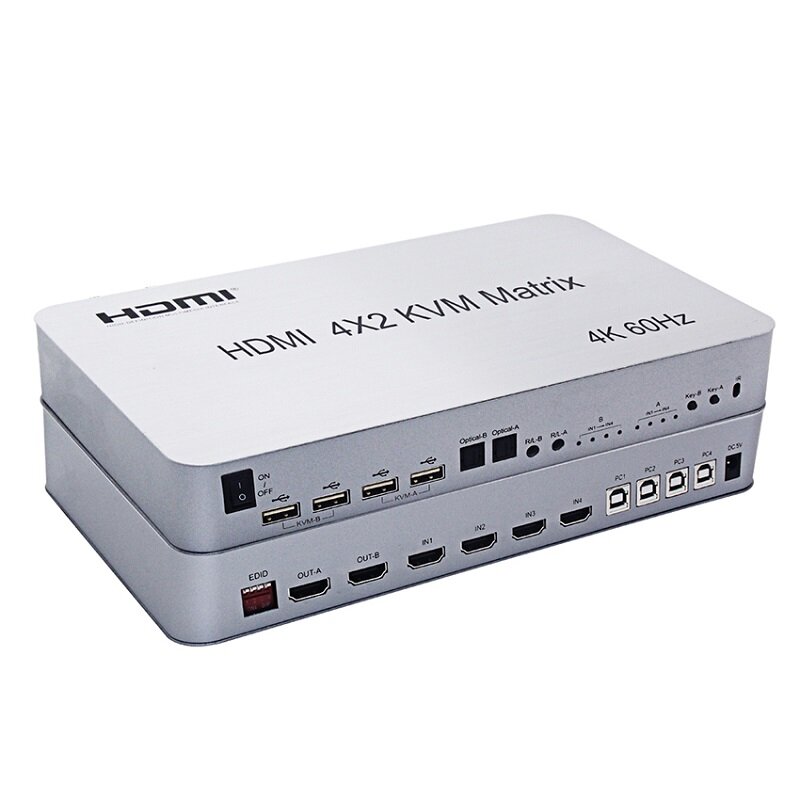 Image of 4 Port USB HDMI KVM Matrix 4X2 Dual Monitor 4K 60Hz HDR Switch Splitter 4 in 2 out HDMI 20 Switcher Support Keyboard Mo