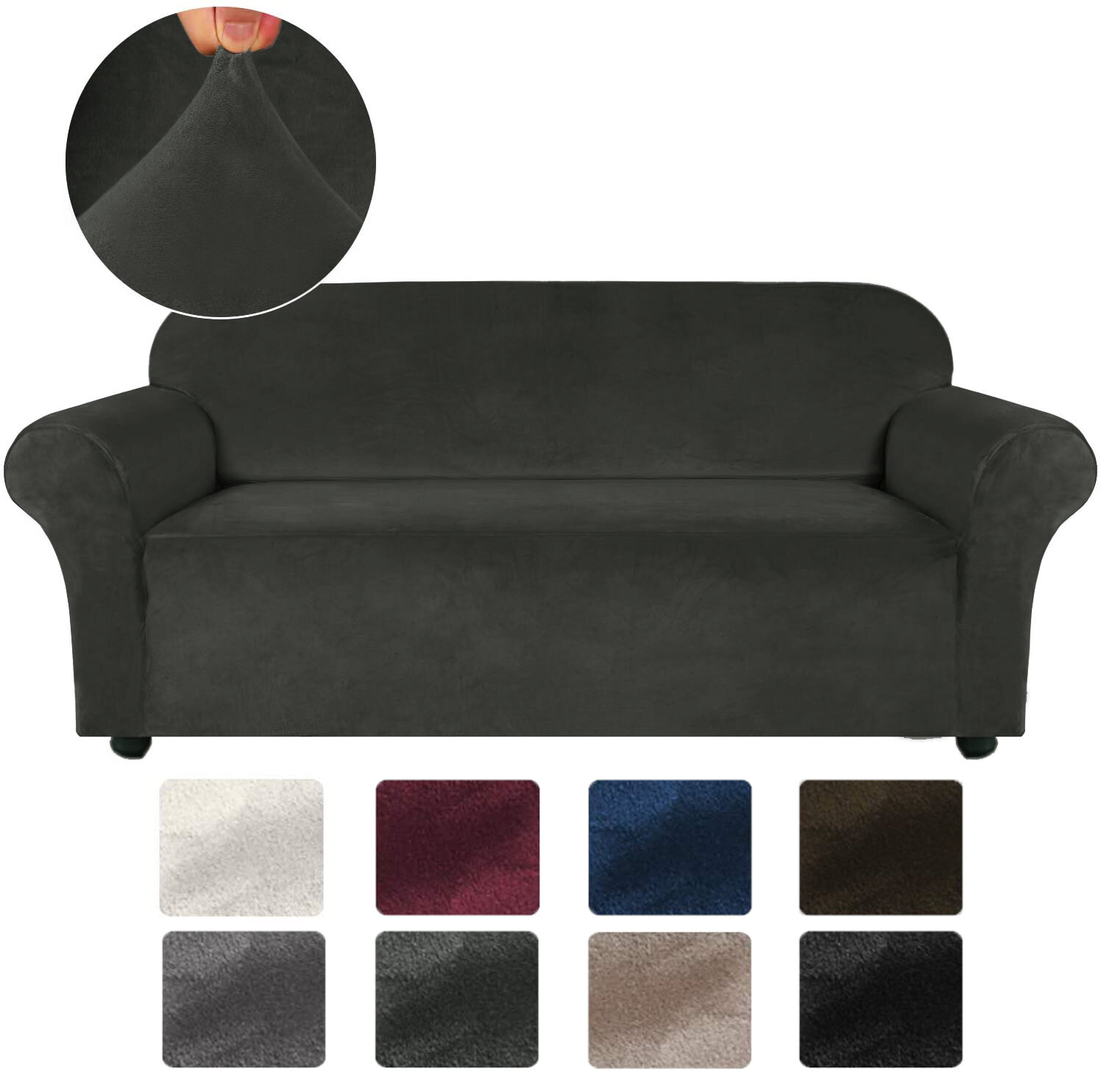 Image of 4 Seater Velvet Sofa Cover Solid Colour Thickened Plush Anti-slip Super Soft Sofa Protector Home Chair Cover