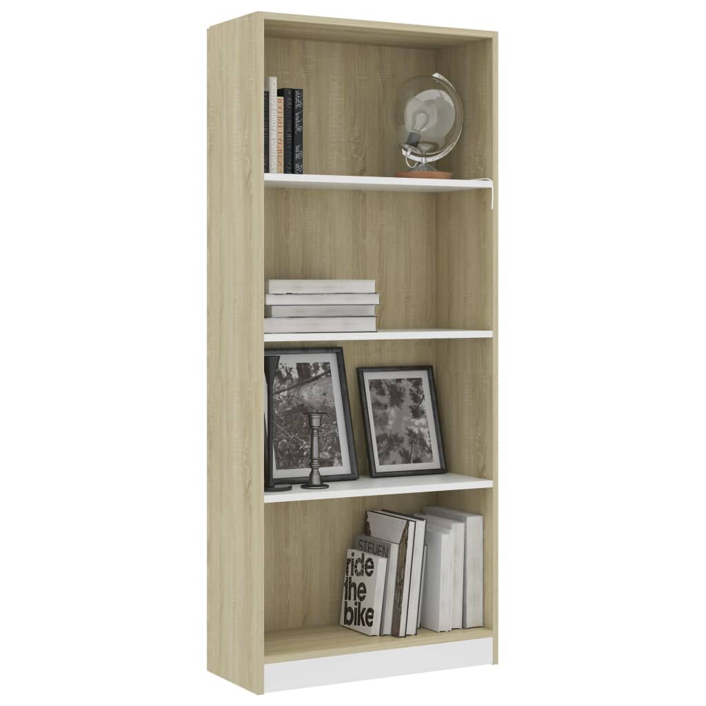 Image of 4-Tier Book Cabinet White and Sonoma Oak 236"x94"x559" Chipboard