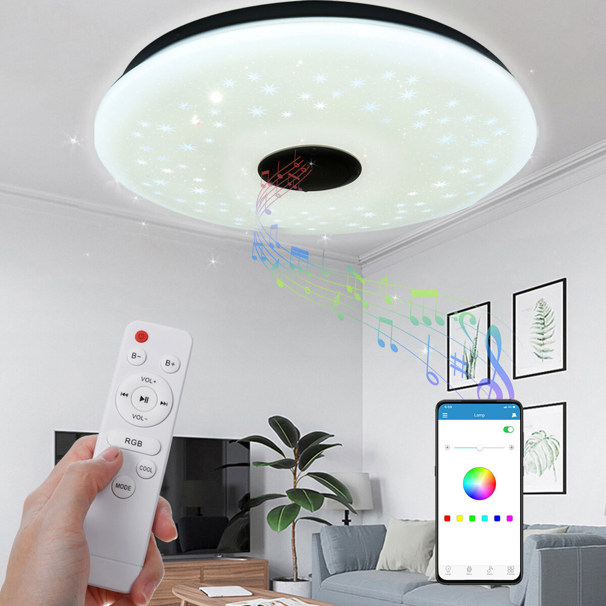 Image of 40CM 36W AS102 LED RGB Music Ceiling Lamp APP+Remote Control Work with Google Home Alexa 220V/85-265V