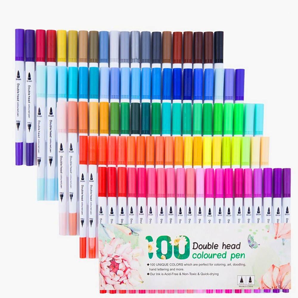 Image of 48/60/80/100 Pcs Colors Drawing Painting Watercolor Marker Pen Dual Head Brush Colored Pens Fine Liner School Art Suppli