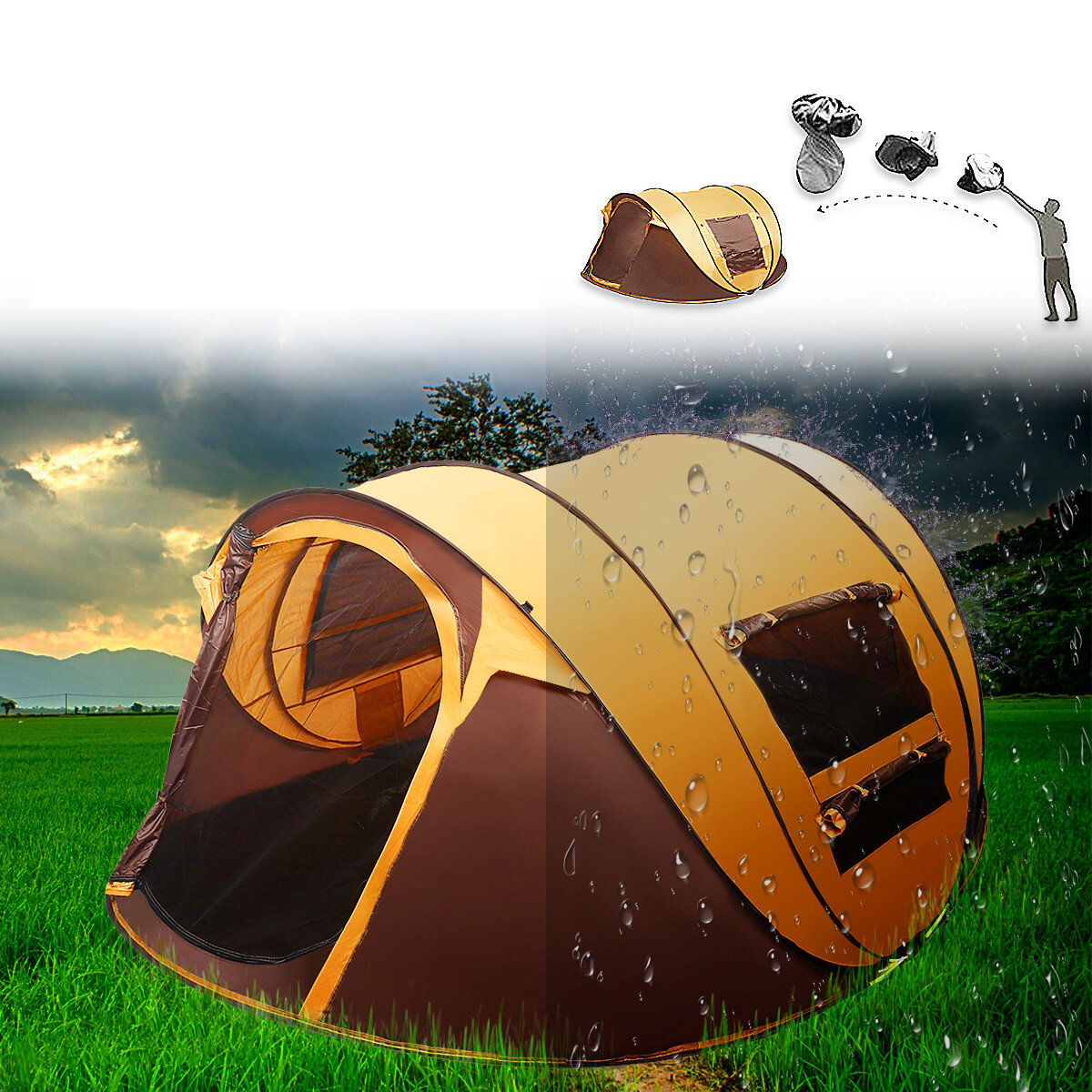Image of 5-8 Person Automatic Camping Tent Waterproof UV Protection Sunshade Canopy Outdoor Travel Beach