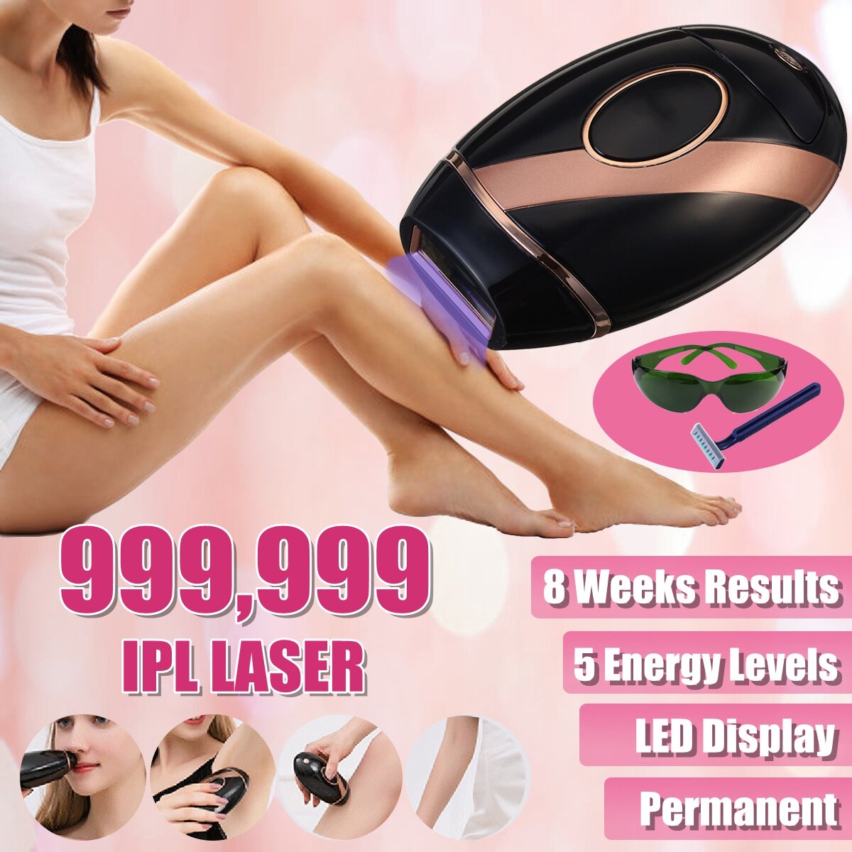 Image of 5 Energy Level Laser Hair Removal LED Display Instrument Armpit Lip Hair Epilator Painless Hair Removal