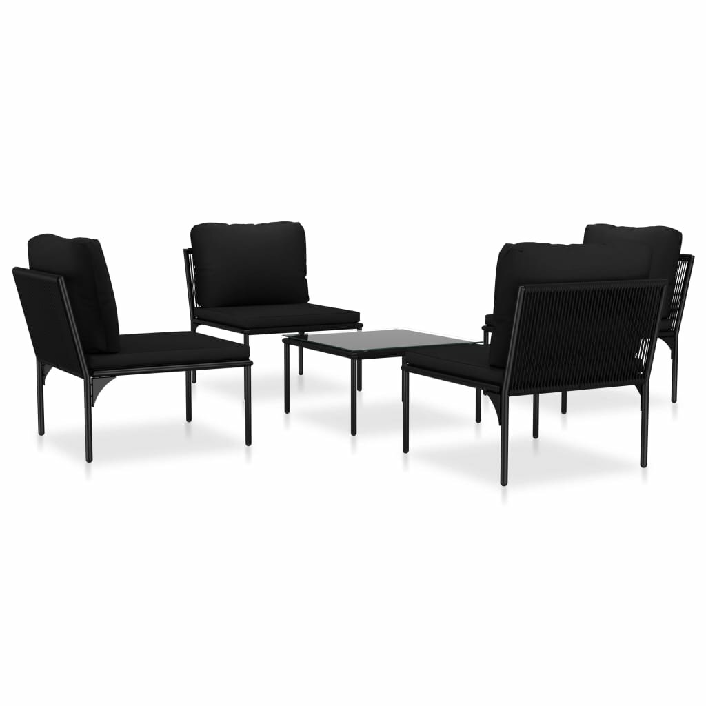 Image of 5 Piece Garden Lounge Set with Cushions Black PVC