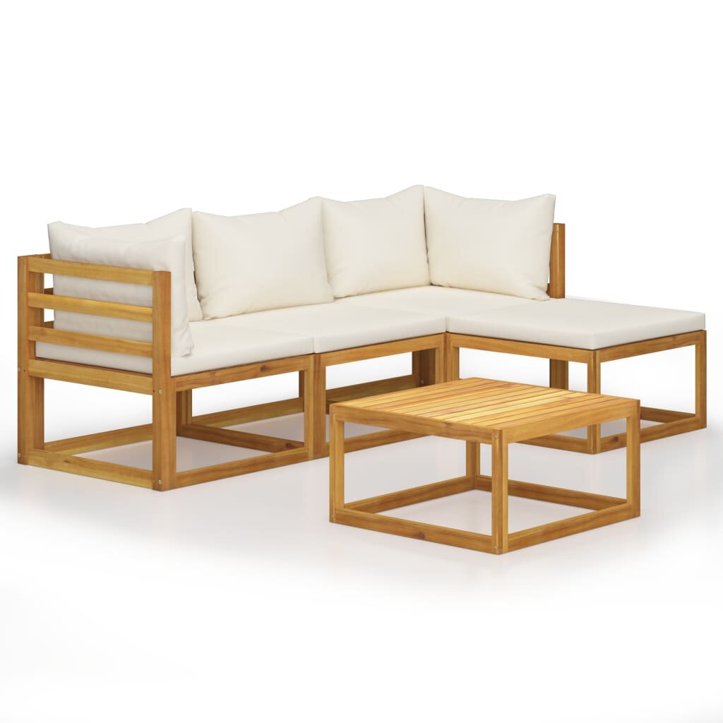 Image of 5 Piece Garden Lounge Set with Cushions Solid Acacia Wood