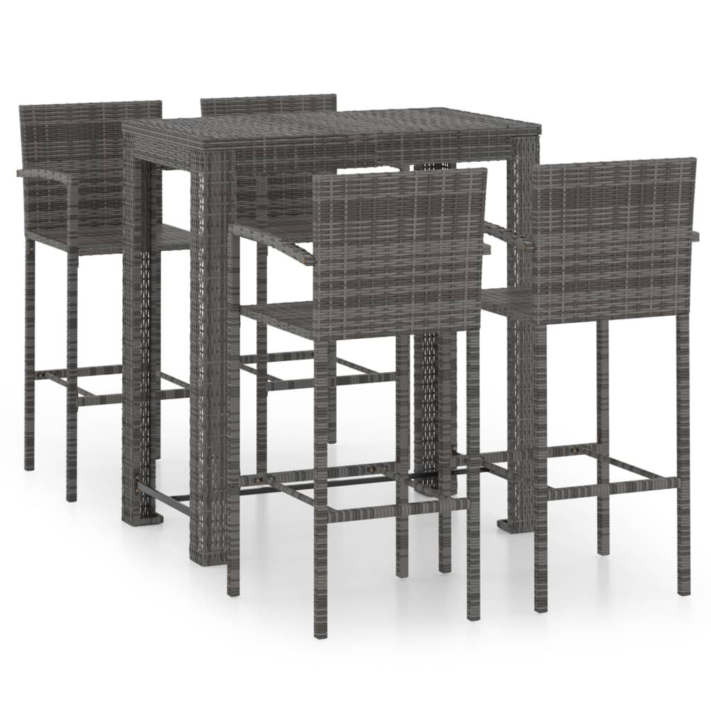 Image of 5 Piece Outdoor Bar Set with Armrest Poly Rattan Gray