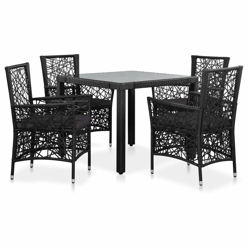 Image of 5 Piece Outdoor Dining Set Poly Rattan Black