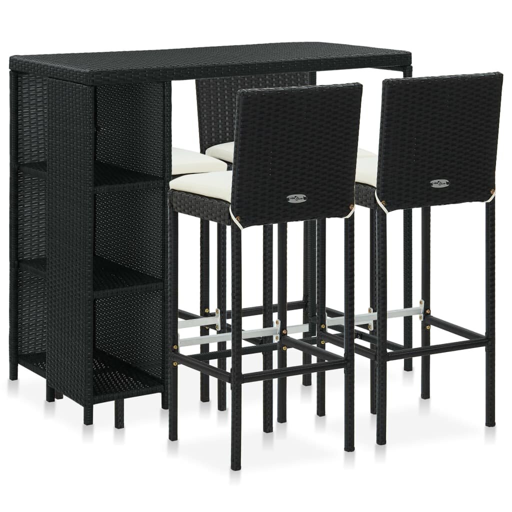 Image of 5 Piece Patio Bar Set with Cushions Poly Rattan Black