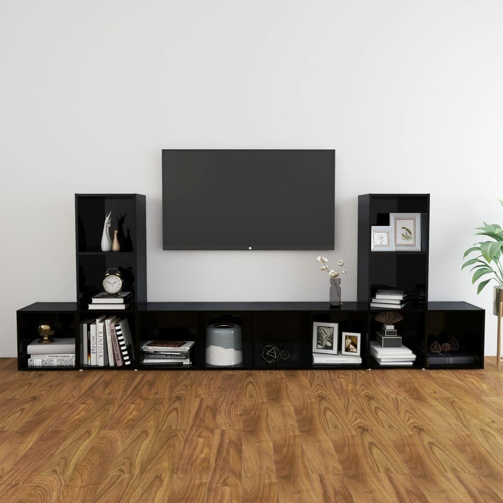 Image of 5 Piece TV Cabinet Set High Gloss Black Chipboard
