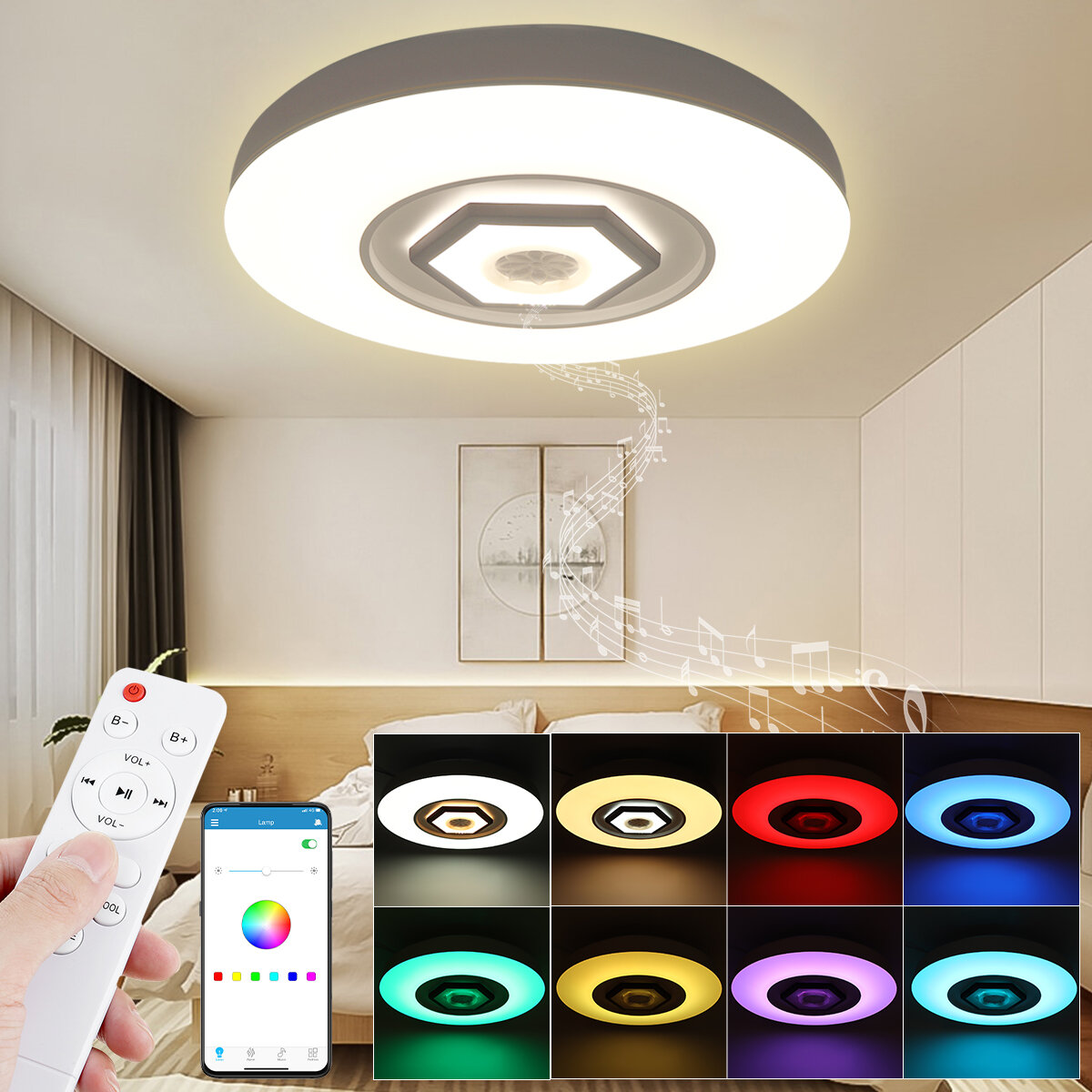Image of 50cm 220V LED RGB Music Ceiling Light Smart Ceiling Lamp bluetooth APP/Remote Control