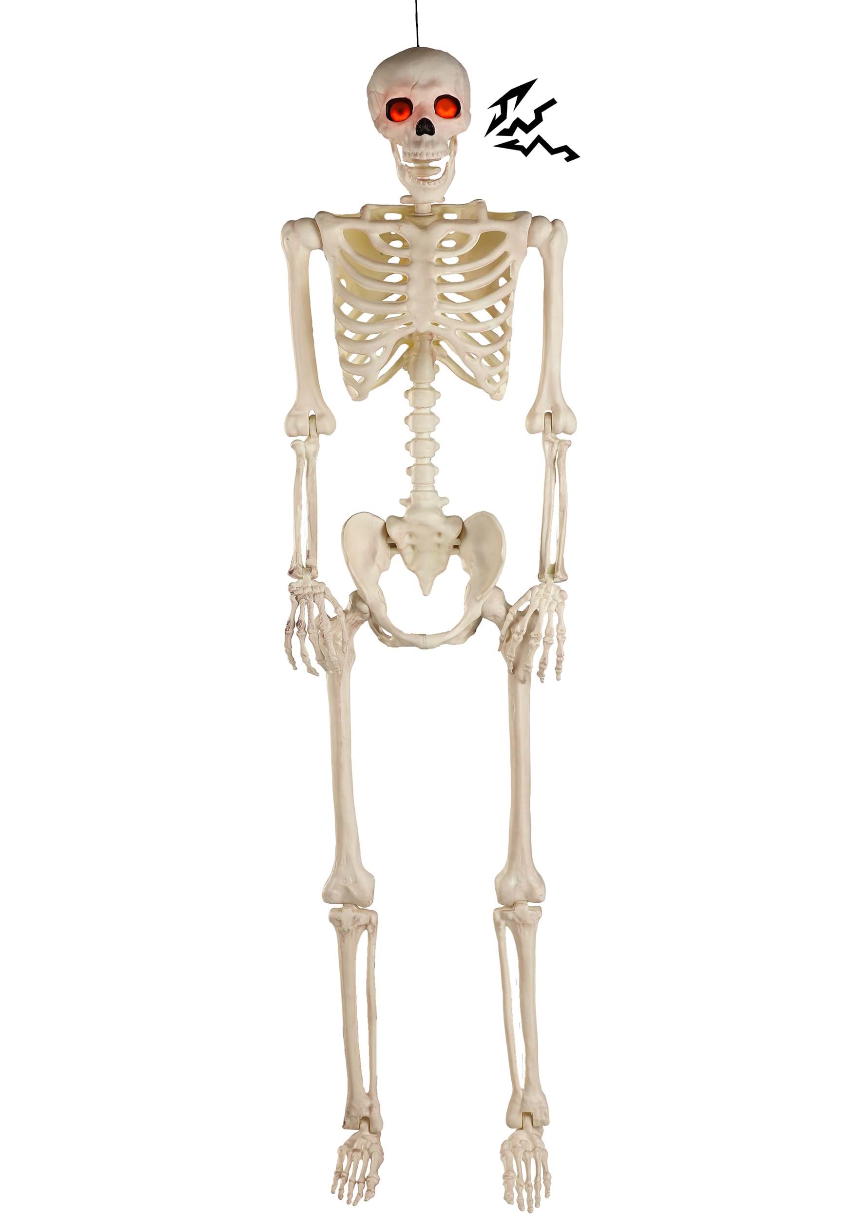 Image of 5FT Deluxe Flaming Light Up Eyes & Talking Skeleton Halloween Prop | Skeleton Decorations ID SNW83224LOK3UCO-0-ST