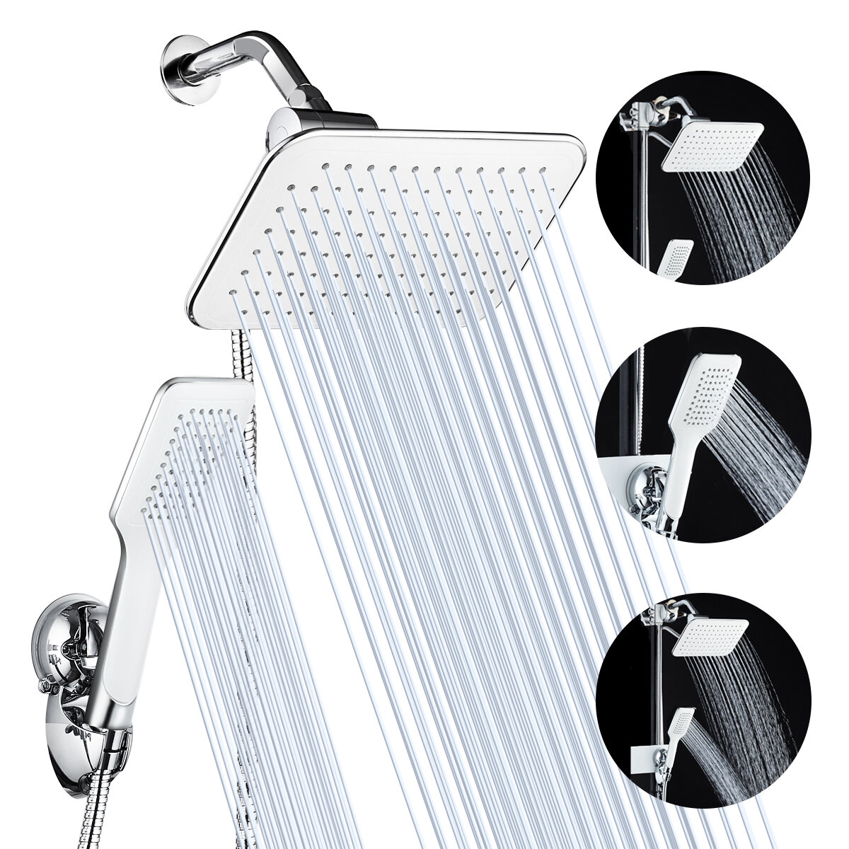 Image of 5Pcs/Set Rainfall Shower Head Combo High Pressure Dual Shower Head Handheld Bath Shower Set 10 Inch