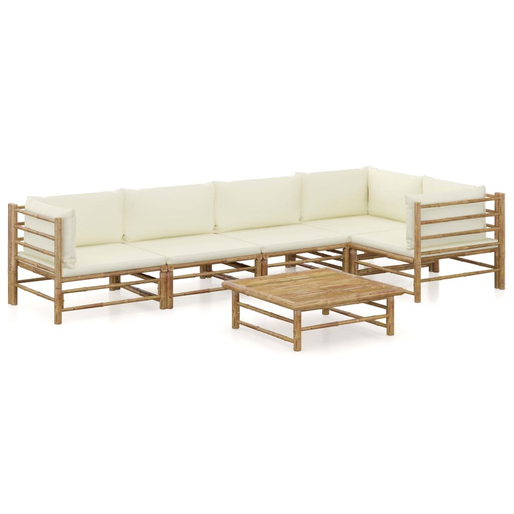Image of 6 Piece Garden Lounge Set with Cream White Cushions Bamboo