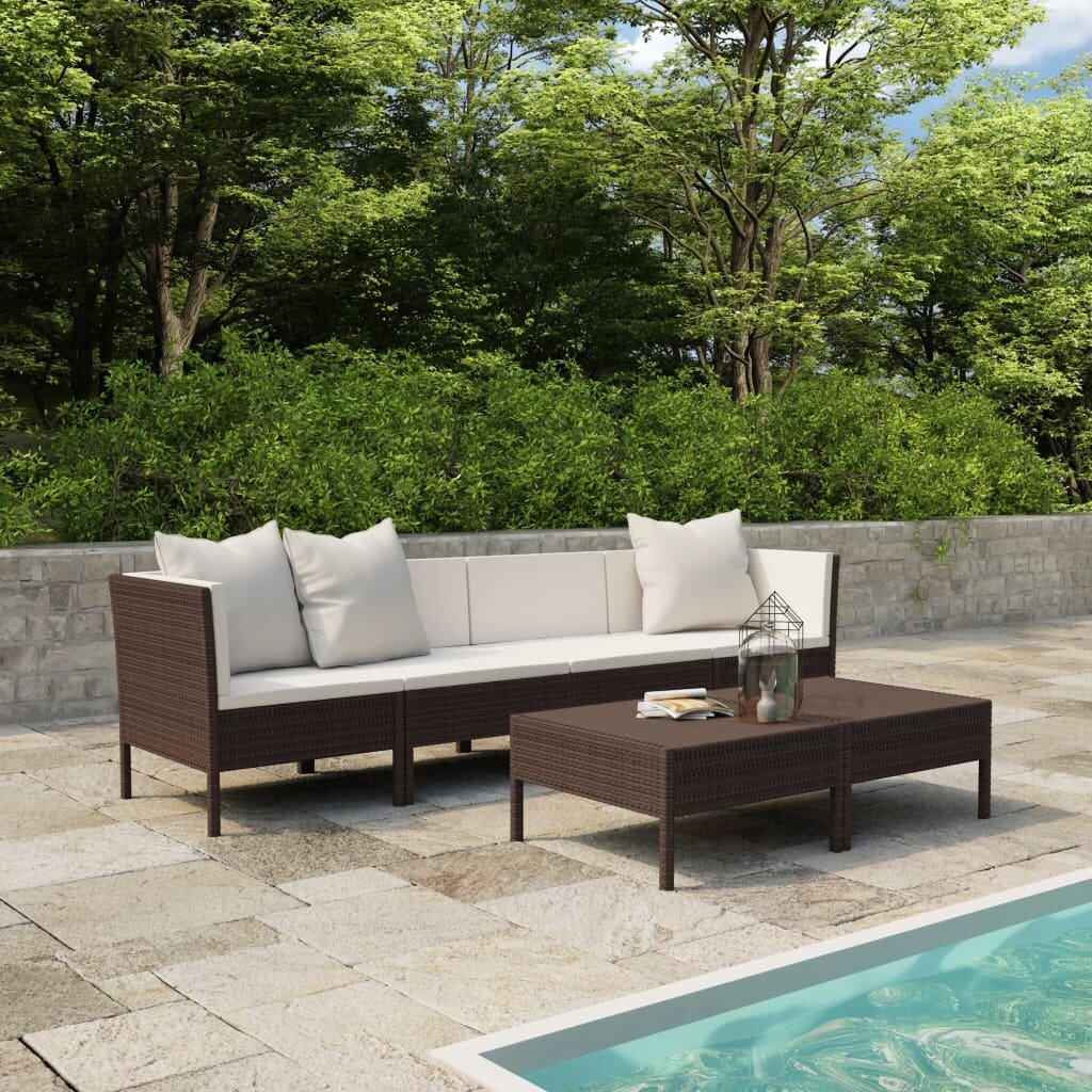 Image of 6 Piece Garden Lounge Set with Cushions Poly Rattan Brown
