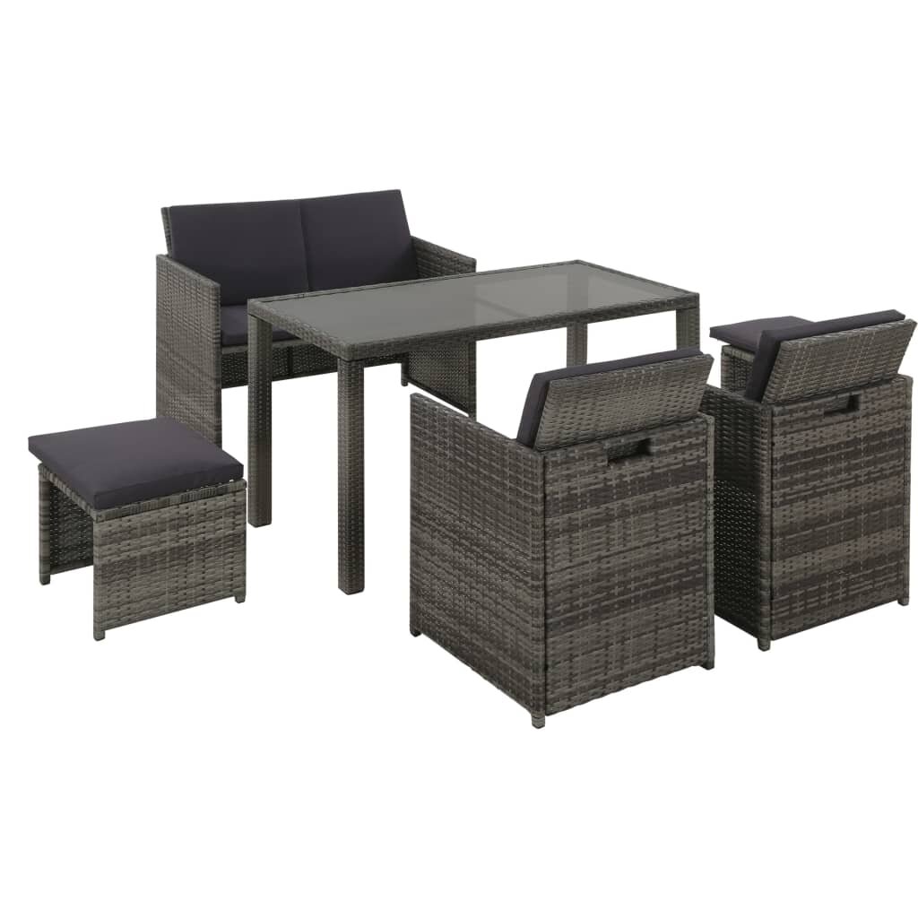 Image of 6 Piece Outdoor Dining Set with Cushions Poly Rattan Gray