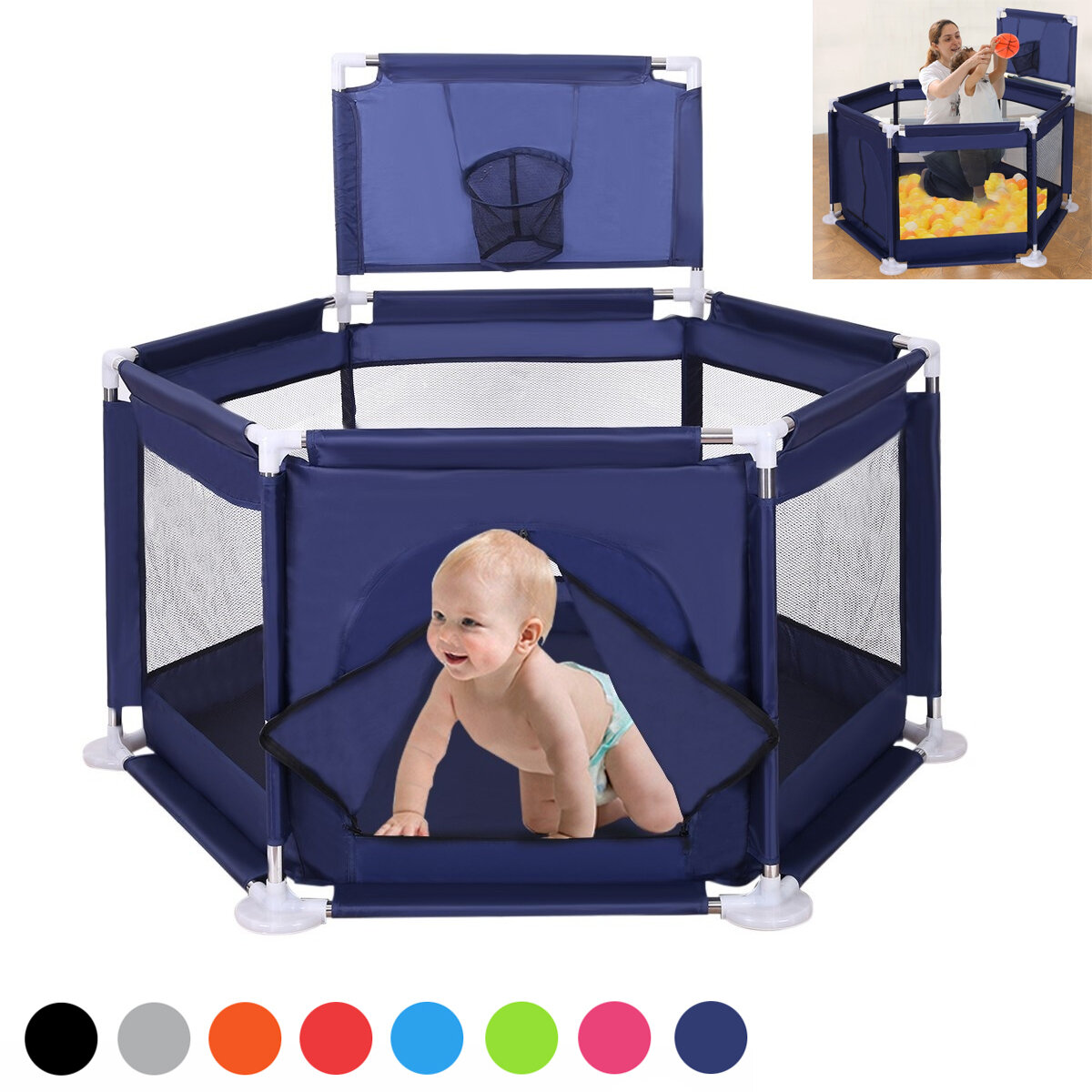Image of 6 Sided Foldable Baby Playpen Playing House Interactive Kids Toddler Room With Safety Gate