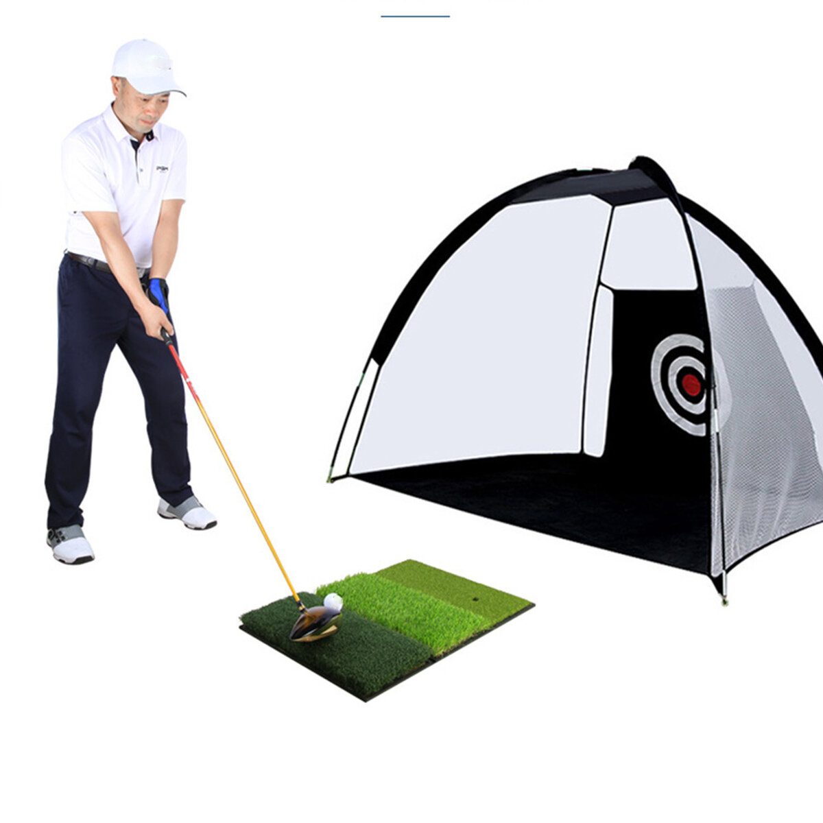 Image of 64*41CM 3-in-1 Golf Hitting Mat Multi-Function Tri-Turf Golf Practice Training for Chipping Practice Indoor/Outdoor Golf
