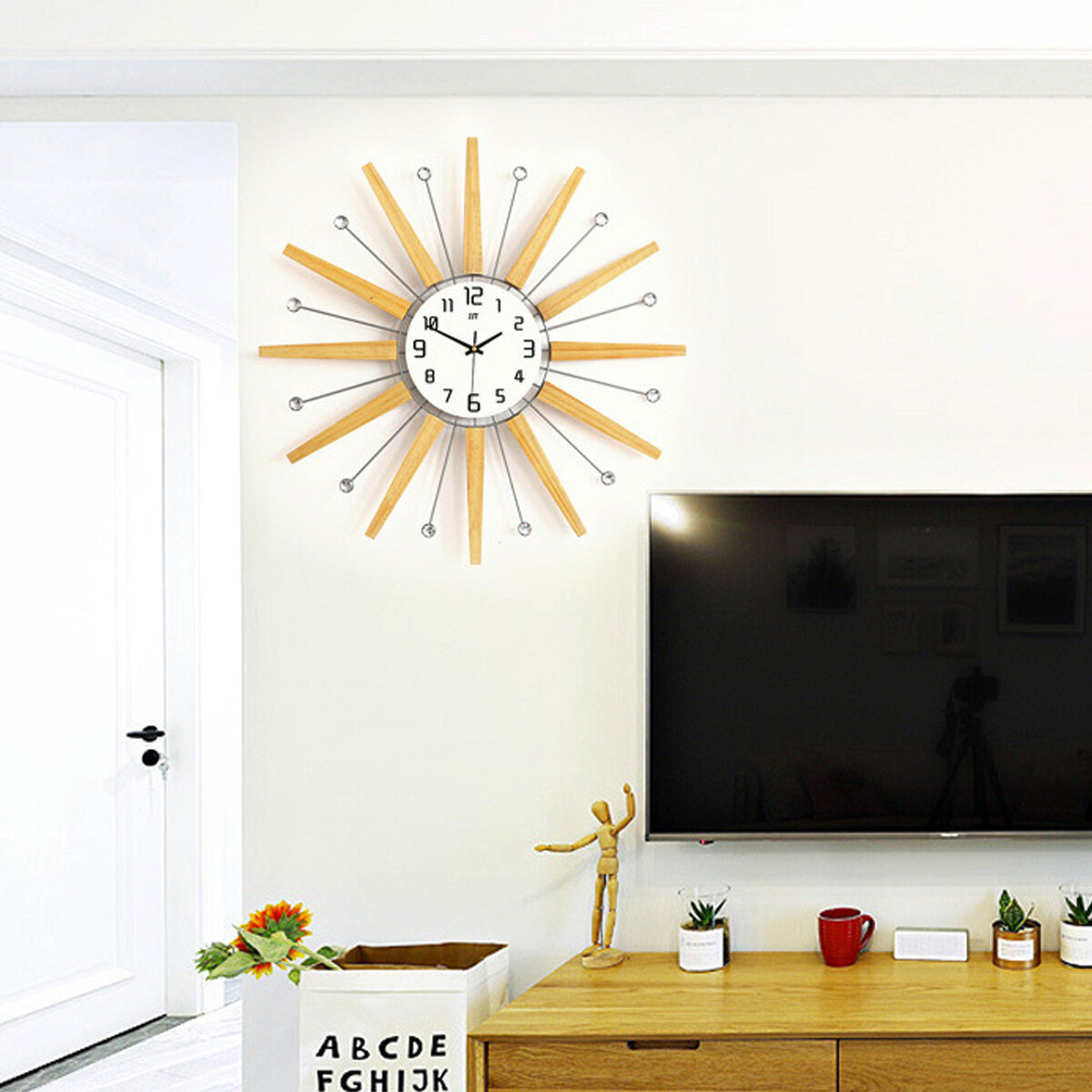 Image of 65*65cm Clear Wide Large Density Board Wall Clock With 3D Butterfly Stickers
