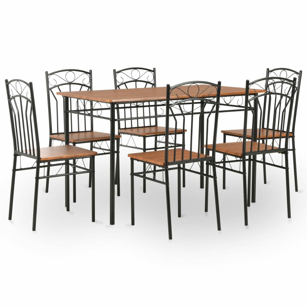 Image of 7 Piece Dining Set MDF and Steel Brown