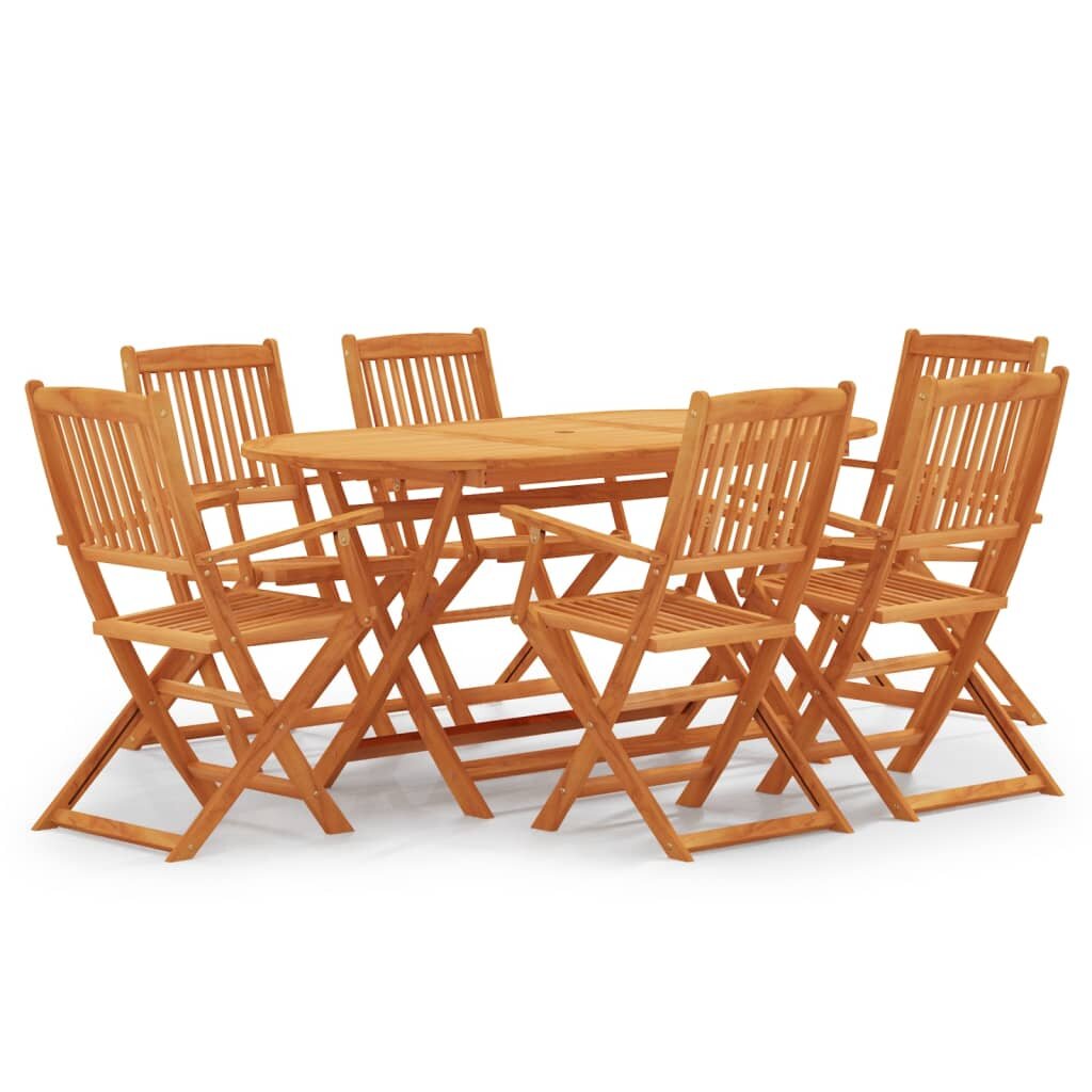 Image of 7 Piece Folding Outdoor Dining Set Solid Eucalyptus Wood