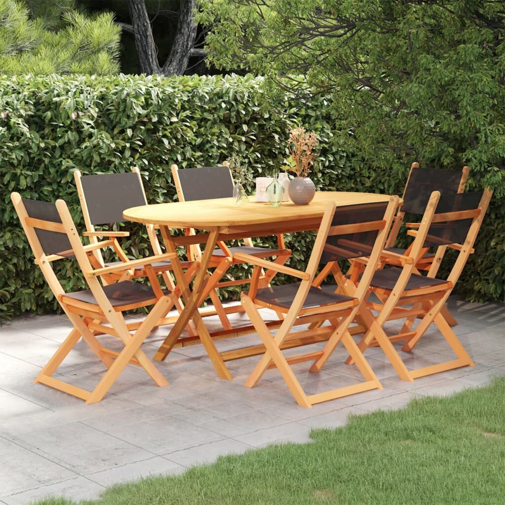 Image of 7 Piece Outdoor Dining Set Black Eucalyptus Wood&Textilene