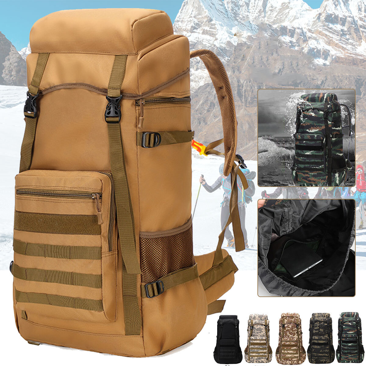 Image of 70L Outdoor Waterproof Military Tactical Backpack Camping Hiking Backpack Trekking Camouflage Travel Shoulder Backpack