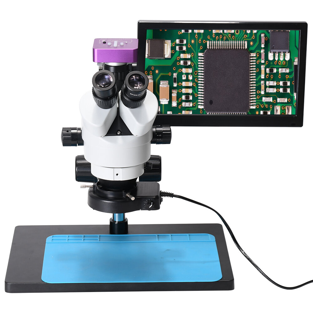 Image of 7X-45X Trinocular Stereo Microscope 51MP HDMI Digital USB Industrial Microscope Camera for Phone Repair Soldering