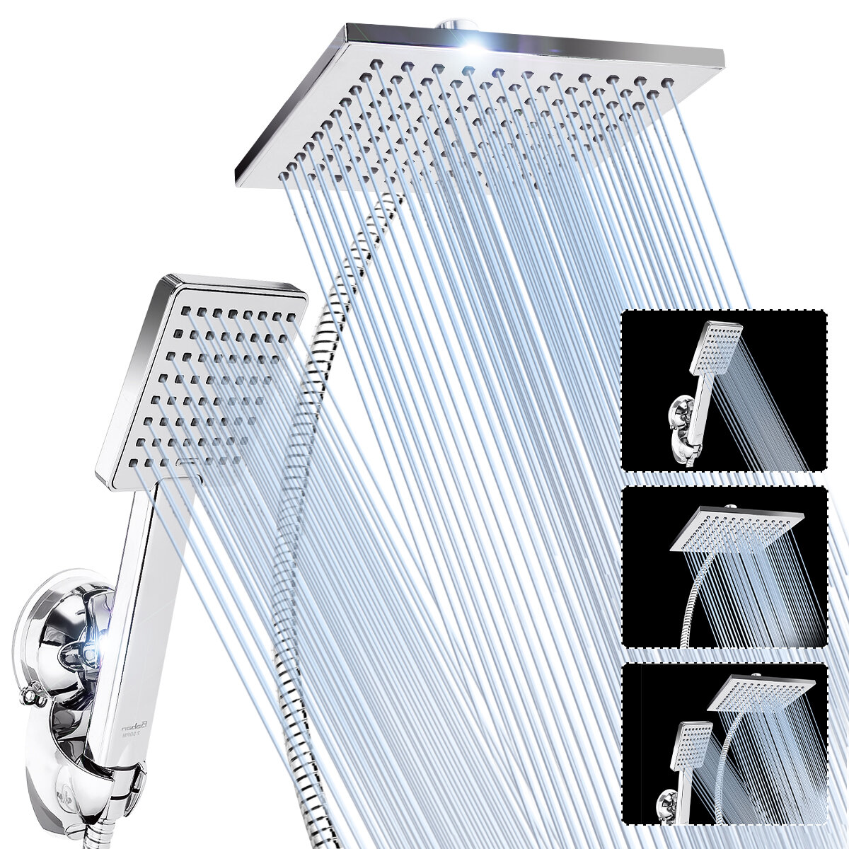 Image of 8 Inch Large Angle-adjustable Square Shower Head Electroplating Five Piece Set
