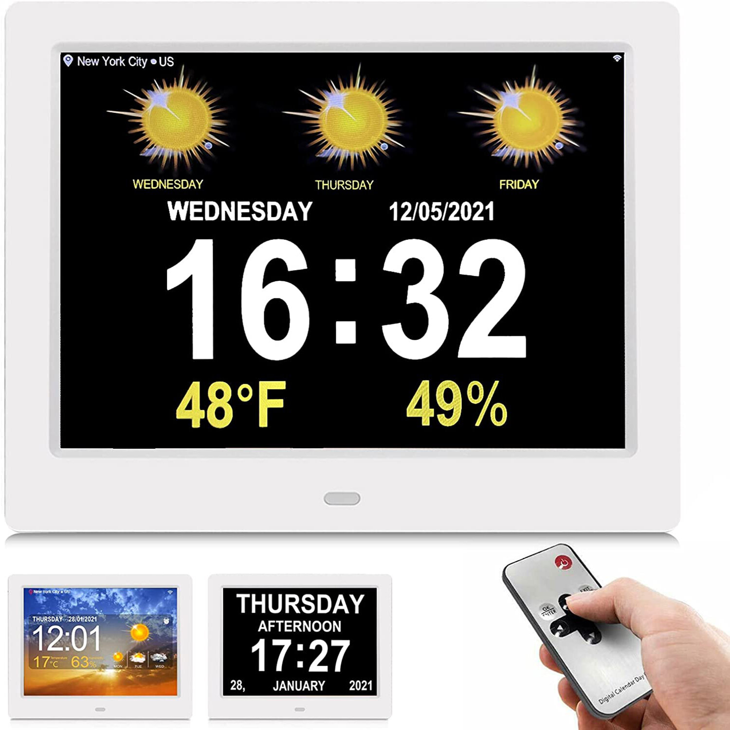 Image of 8 Inch WIFI Weather Station Smart Digital Alarm Clock with Medication Reminder Auto Dimming Large Number Display For Mem