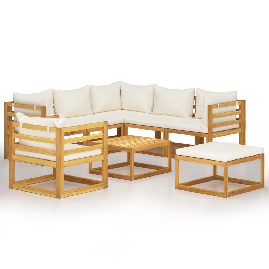 Image of 8 Piece Garden Lounge Set with Cushion Cream Solid Acacia Wood