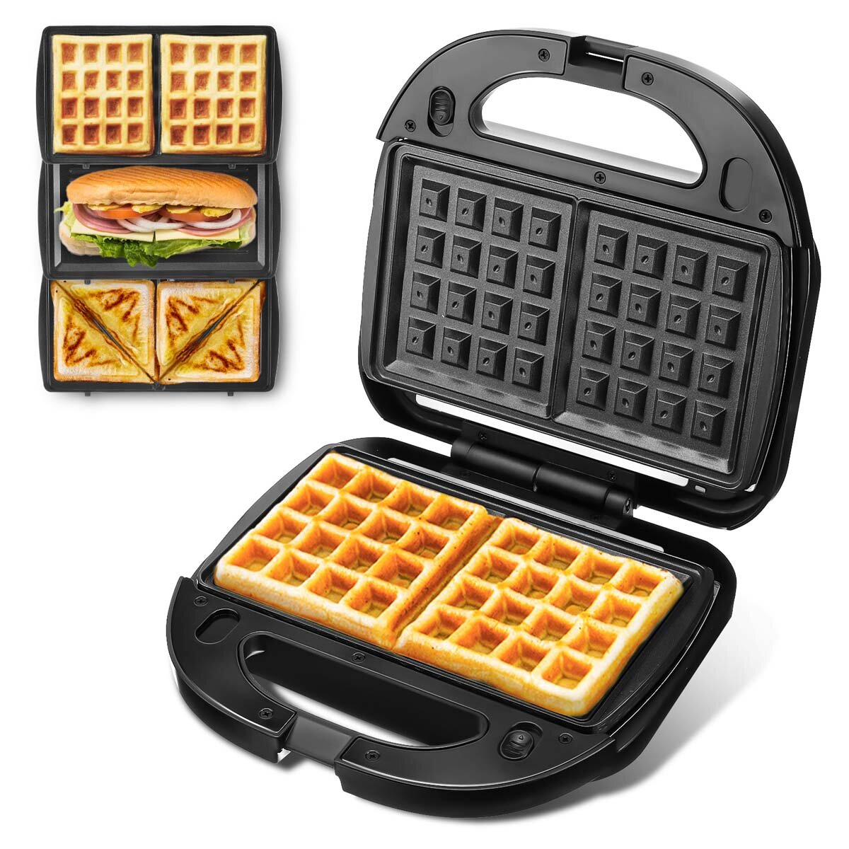 Image of 800W Waffle Maker Iron 3 in 1 Sandwich Toaster Toastie Maker Panini Press Grill