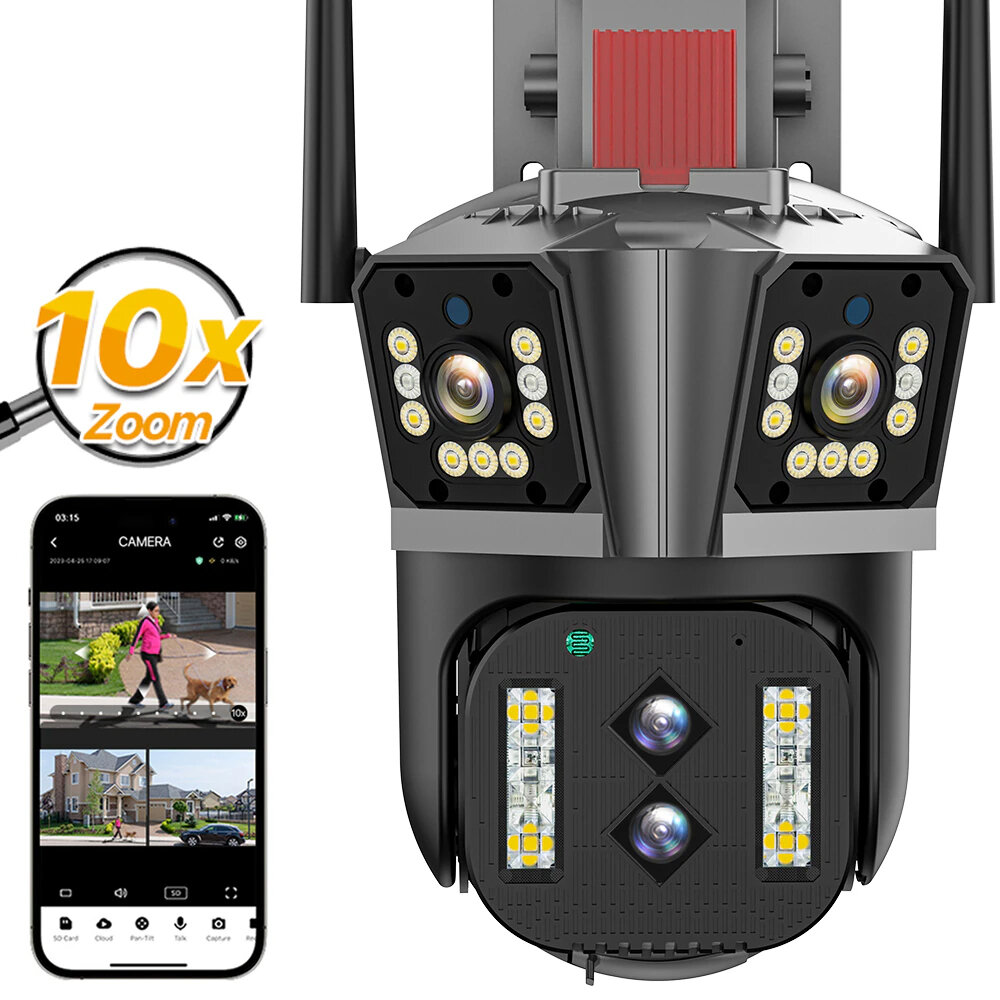 Image of 8K HD 16MP 10X Zoom WiFi IP Camera Auto Tracking Two Way Audio PTZ Camera Outdoor Four Lens Three Screen 4MP+4MP+4MP+4MP