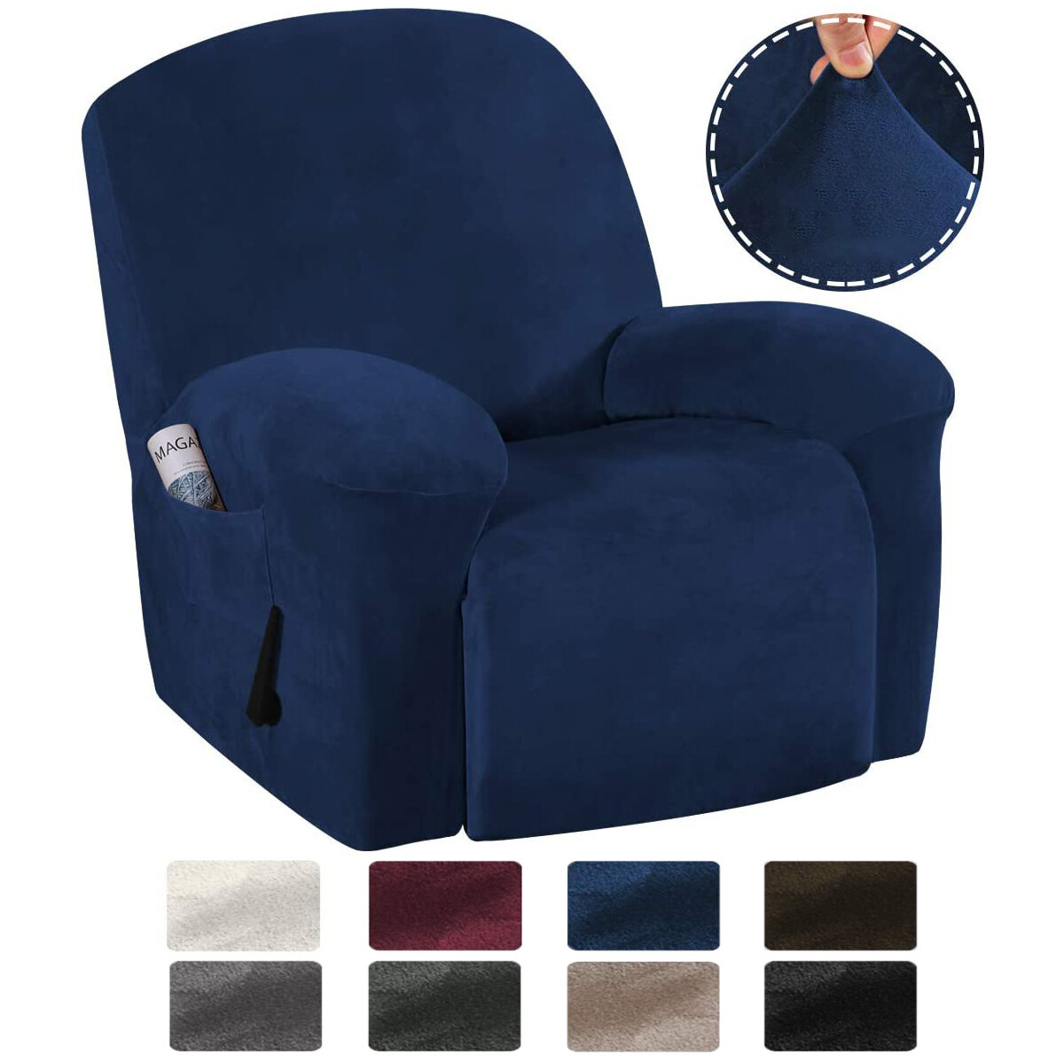 Image of 9 Colors Stretch Recliner Chair Covers Washable Fabric Non-slip Sofa Slipcovers Waterproof Seat Cover with Pocket