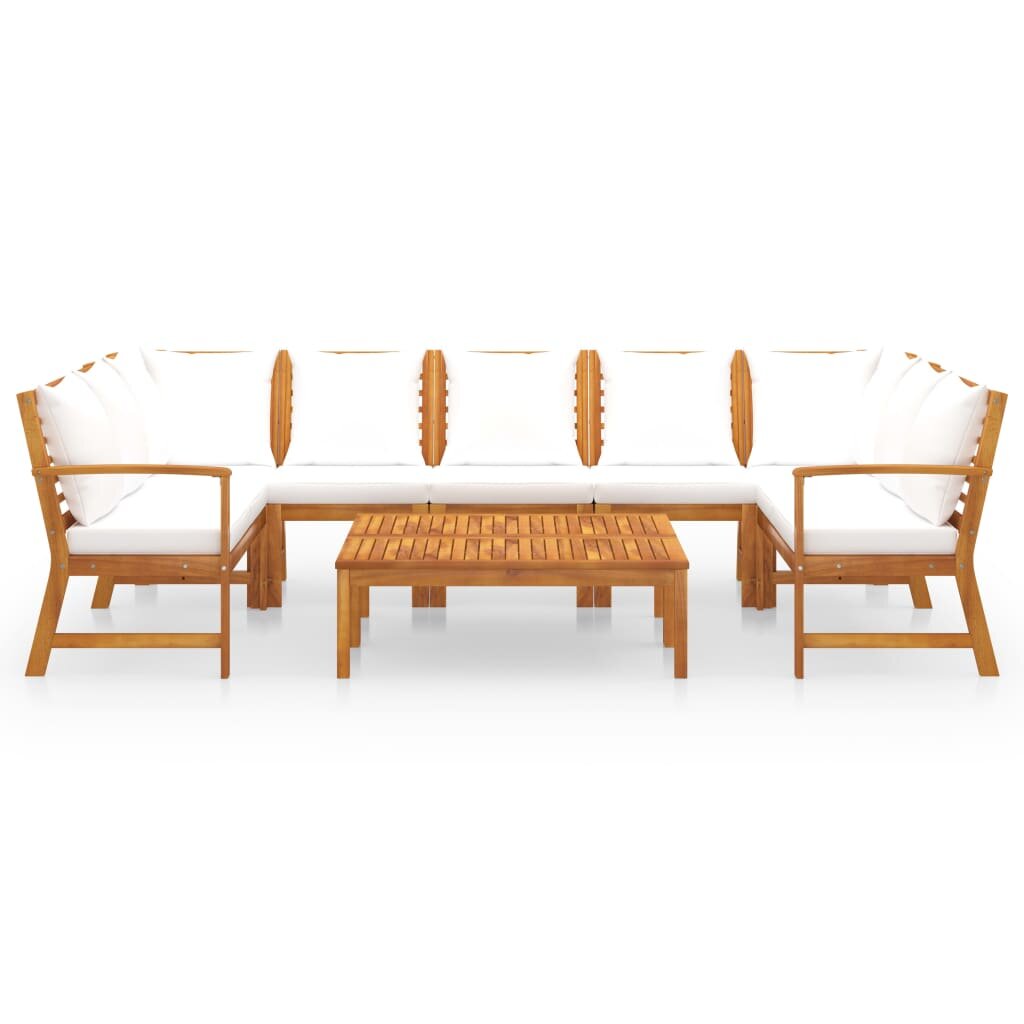 Image of 9 Piece Garden Lounge Set with Cushion Cream Solid Acacia Wood