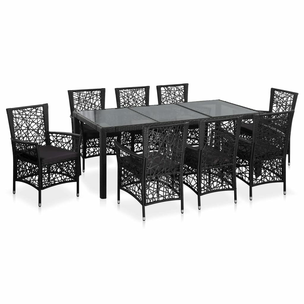 Image of 9 Piece Outdoor Dining Set Poly Rattan Black